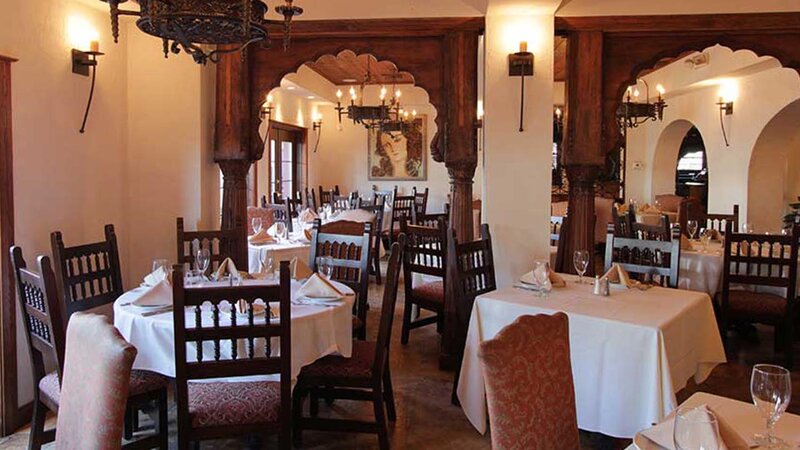 View of dining room with set guest tables